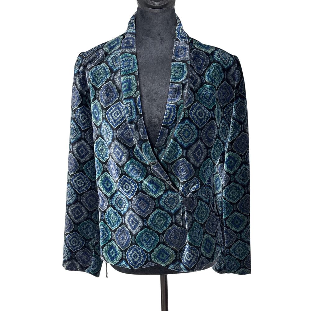 Vintage Henriette Velvet Diamond Print Wrap Blazer Jacket 8/10